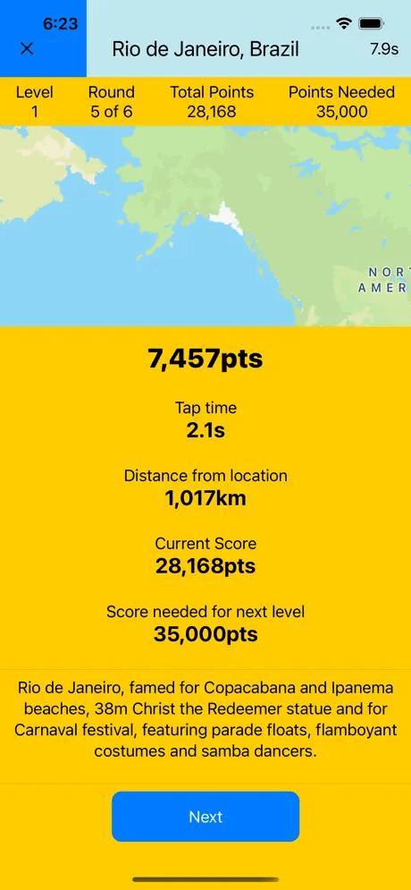 Guessography score screen